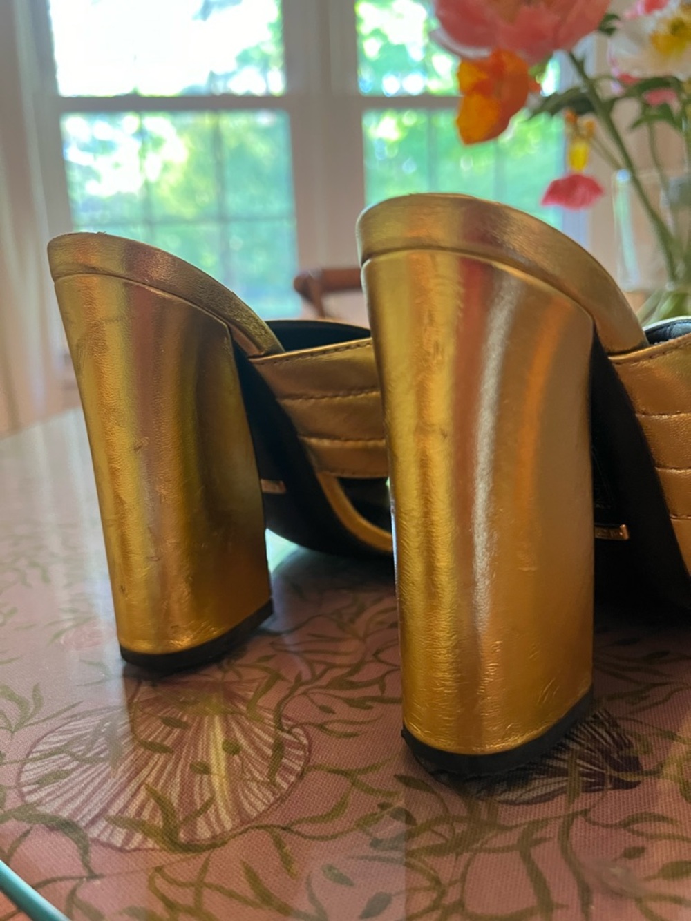 Gucci Metallic Gold Crisscross Mule Slides - Picture 9 of 10